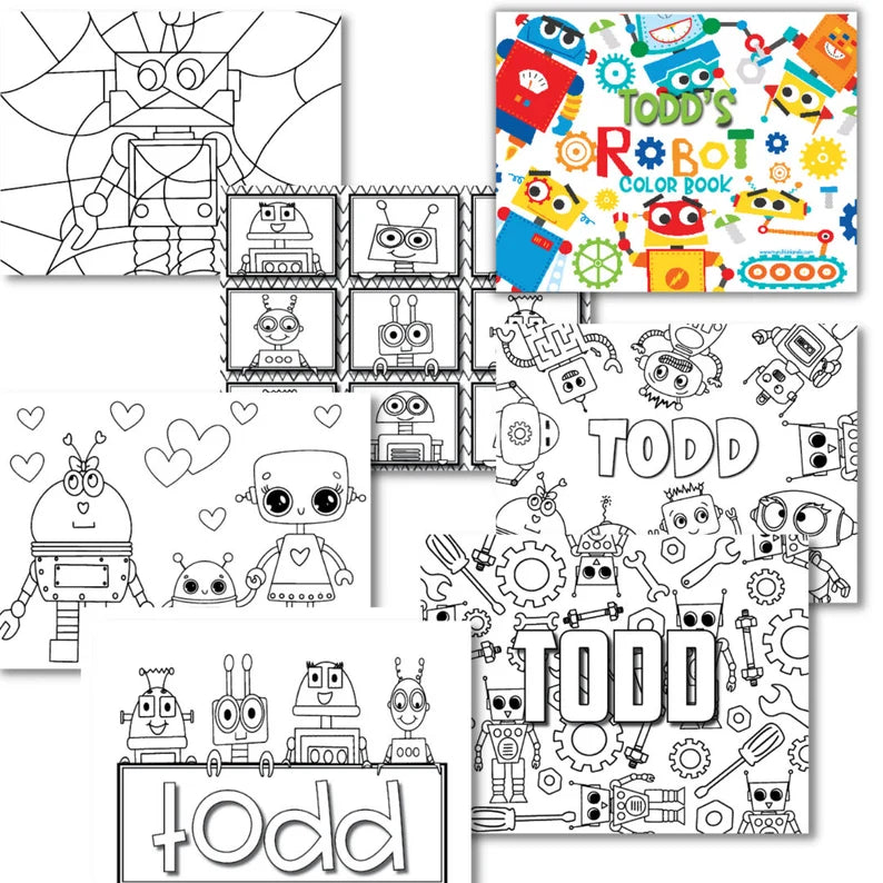 Personalized Robots Coloring Book for Boys – Digital Download