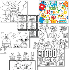 Personalized Robots Coloring Book for Boys – Digital Download