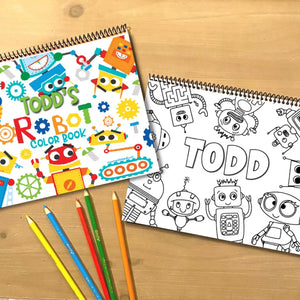 Personalized Robots Coloring Book for Boys – Digital Download