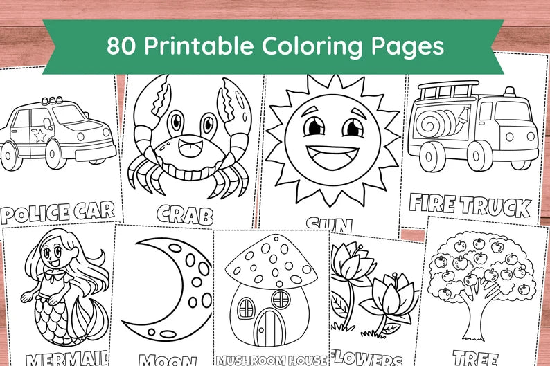 80 Printable Coloring Pages for Kids – Digital Download