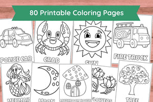 80 Printable Coloring Pages for Kids – Digital Download