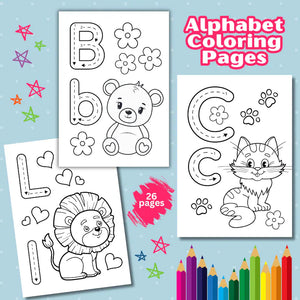 Animal Alphabet Coloring Pages for Kids – Digital Download