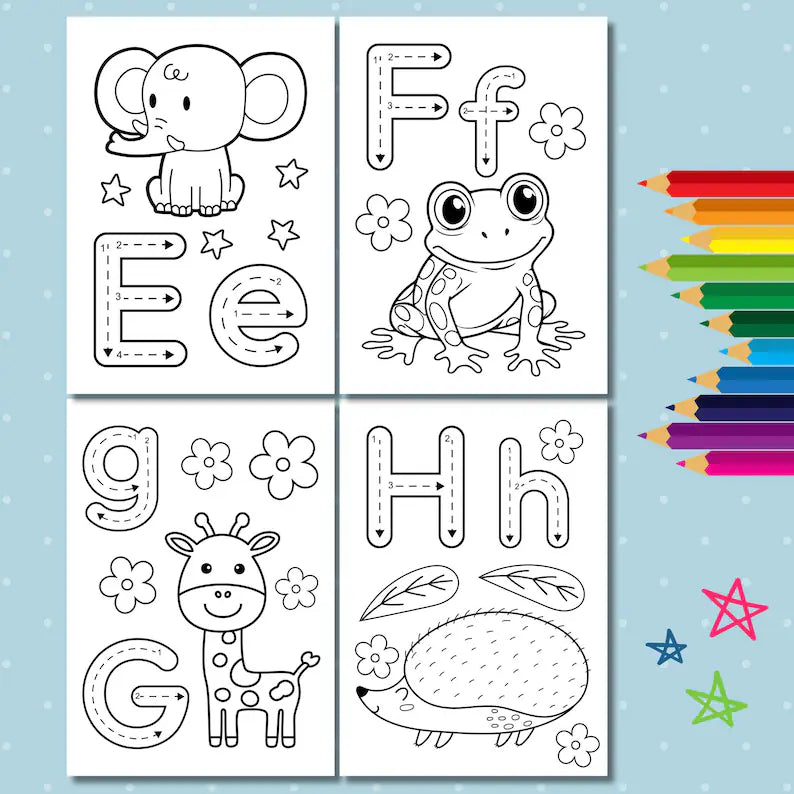 Animal Alphabet Coloring Pages for Kids – Digital Download