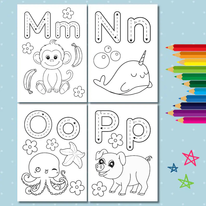 Animal Alphabet Coloring Pages for Kids – Digital Download