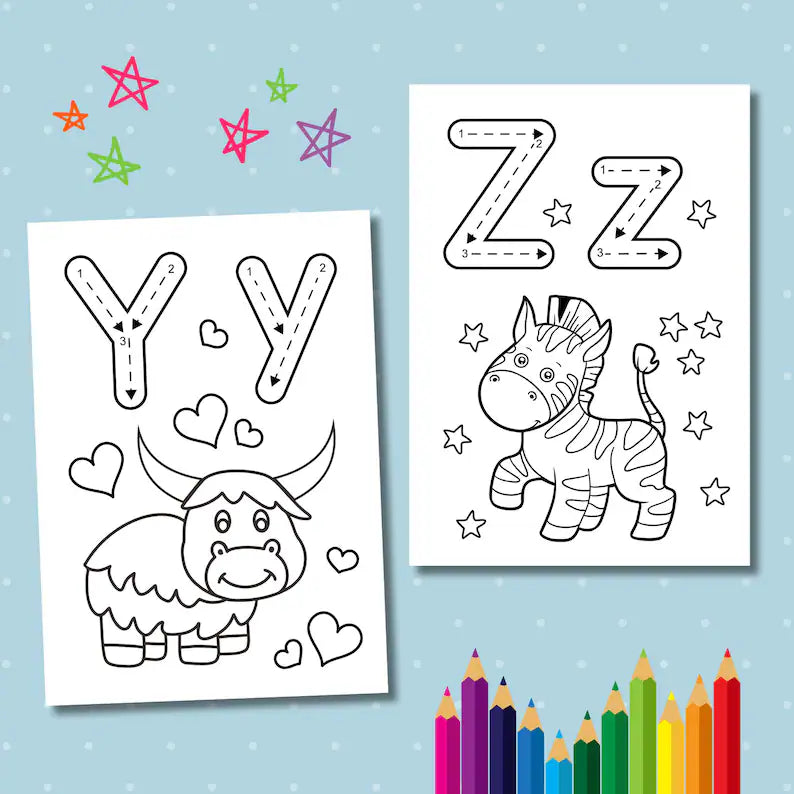 Animal Alphabet Coloring Pages for Kids – Digital Download