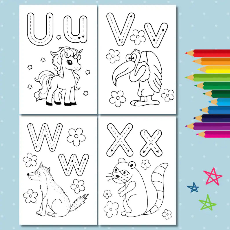 Animal Alphabet Coloring Pages for Kids – Digital Download