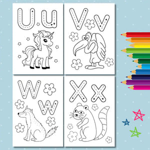 Animal Alphabet Coloring Pages for Kids – Digital Download